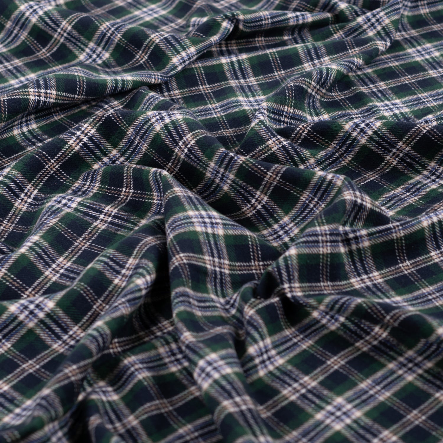 Country Flannel Green Check Brushed Cotton Dress Fabric fabric, close-up