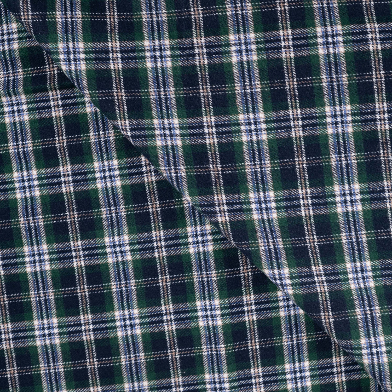 Country Flannel Green Check Brushed Cotton Dress Fabric fabric, folded