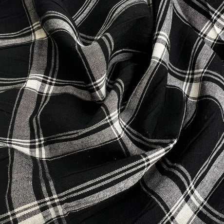 A Fling Viscose Acrylic Elastane Black White Check Grey Shirting Fabric