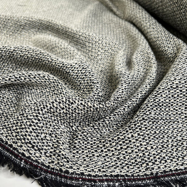 A Tweed Polyester Cotton Cream Black Woven Coating Fabric