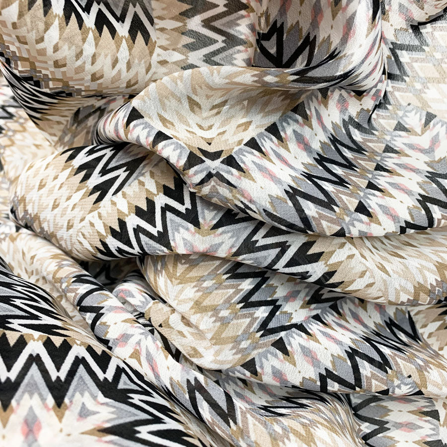 Abstract Zig Zag - Beige & Black Chiffon