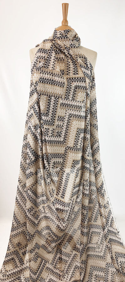Abstract Zig Zag - Beige & Black Chiffon