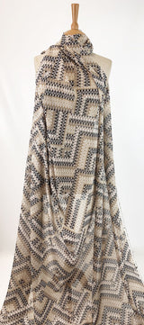 Abstract Zig Zag - Beige & Black Chiffon