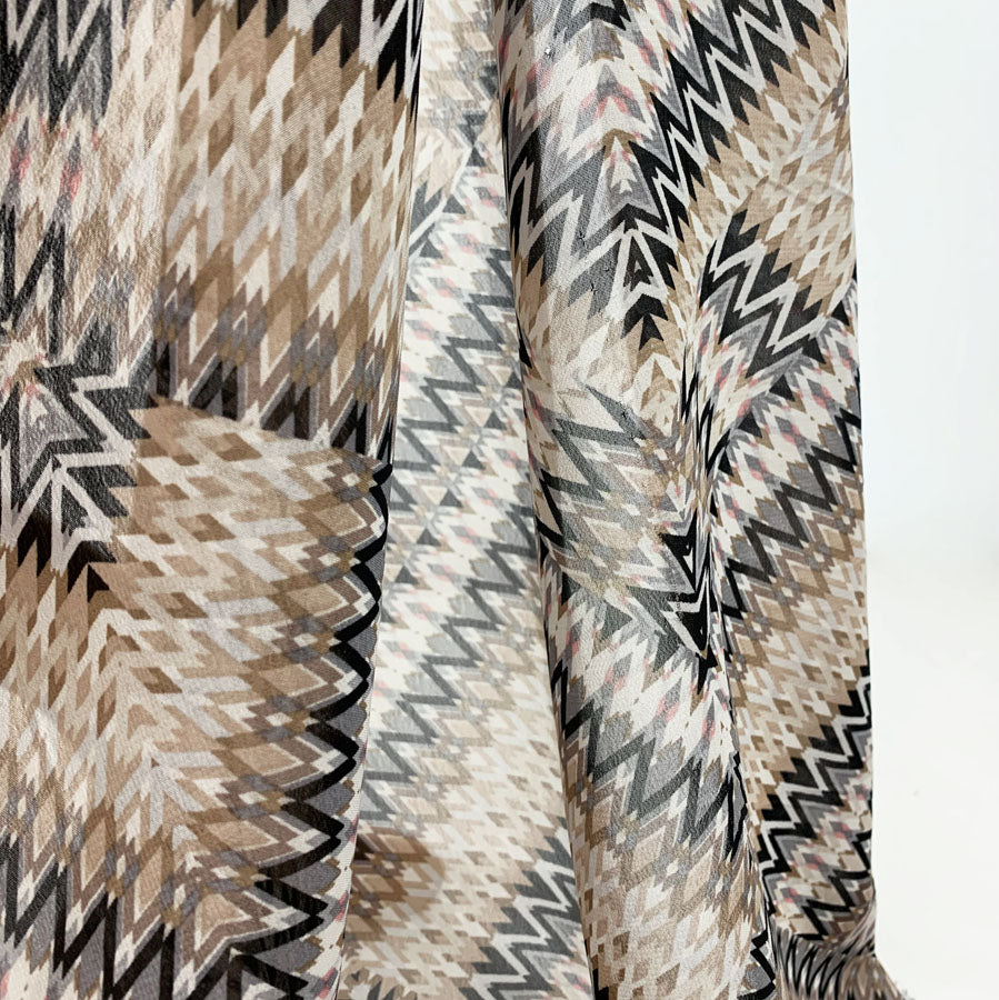 Abstract Zig Zag - Beige & Black Chiffon