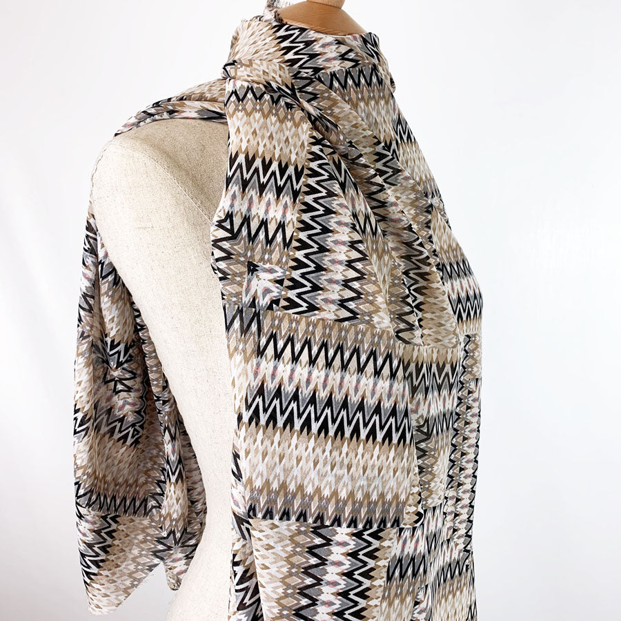 Abstract Zig Zag - Beige & Black Chiffon