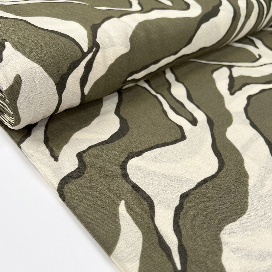 Airflow Viscose Zaraffla Olive Cream Abstract Polyamide Dress Fabric Bolt