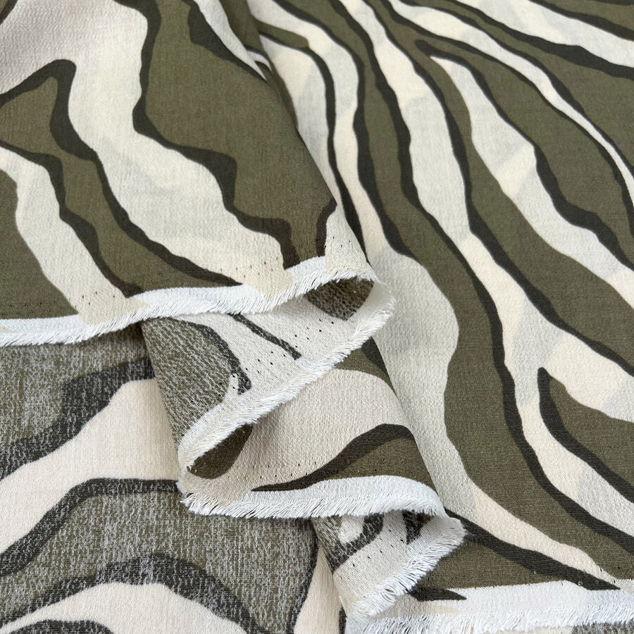 Airflow Viscose Zaraffla Olive Cream Abstract Polyamide Dress Fabric Fold