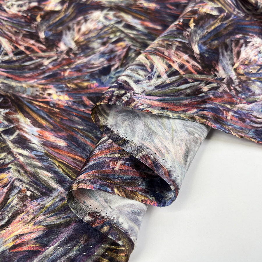 Albany 16 Momme Silk Catherine Satin Print Abstract Purple Dress Fabric Fold