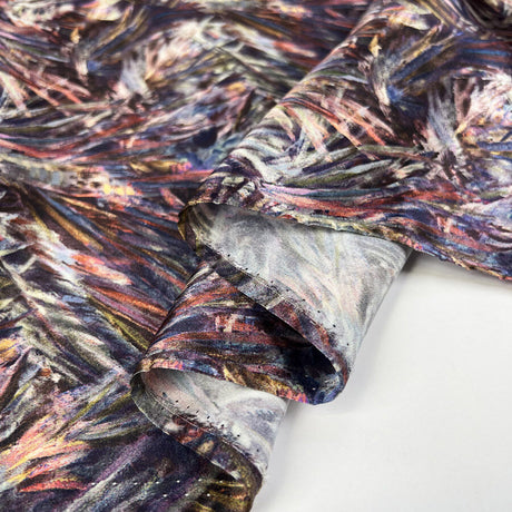 Albany 16 Momme Silk Catherine Satin Print Abstract Purple Dress Fabric Fold