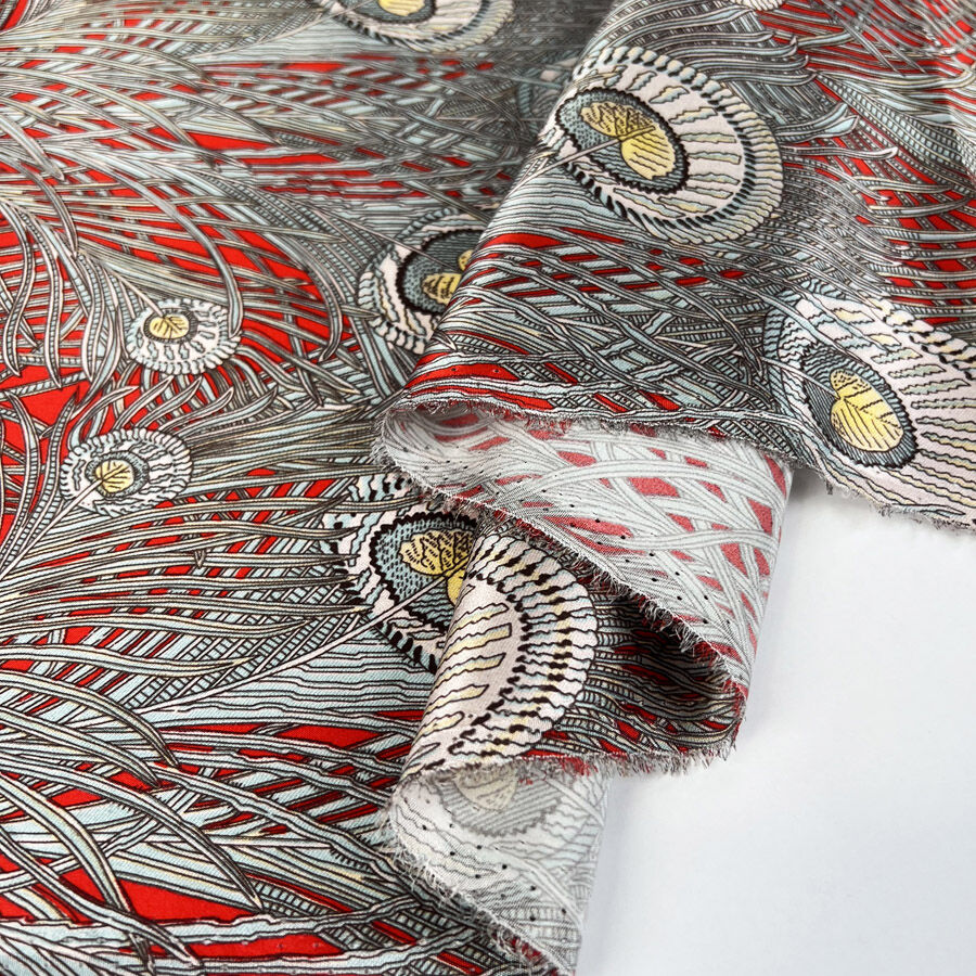 Albany 16 Momme Silk Kate Satin Print Red Abstract Dress Fabric Fold