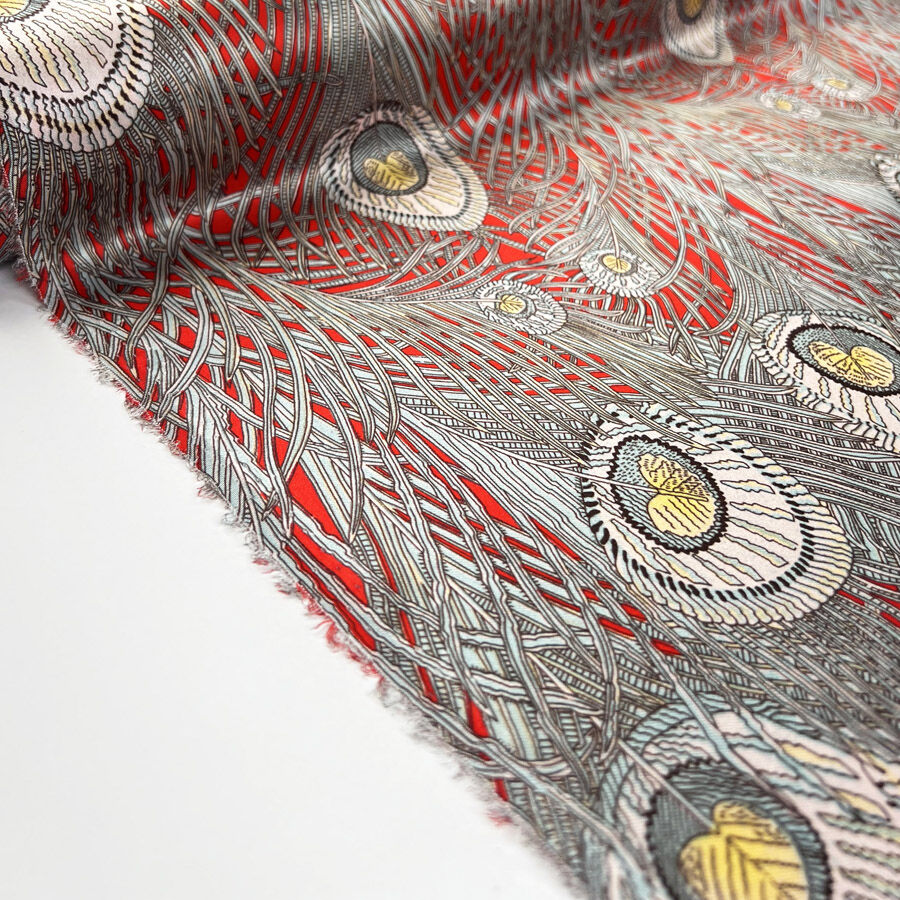 Albany 16 Momme Silk Kate Satin Print Red Abstract Dress Fabric Roll