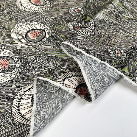 Albany 16 Momme Silk Mary Satin Print Green Abstract Dress Fabric Fold