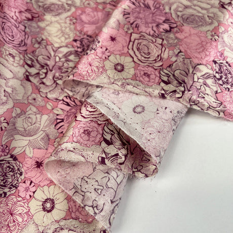 Albany 16 Momme Silk Victoria Satin Print Pink Floral Dress Fabric Fold
