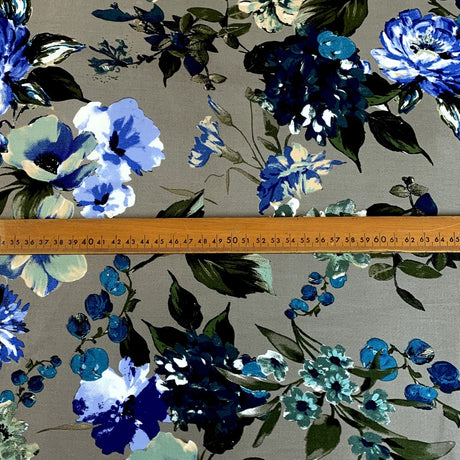 An Elegant Take Olive Autumn Floral Olive Stretch Cotton Trousering Fabric Scale Fabric Photo Custom