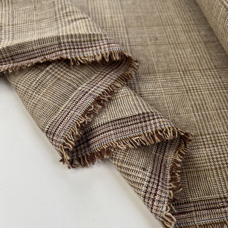 Ashbury Check Viscose Linen Beige Check Woven Shirting Fabric Fold