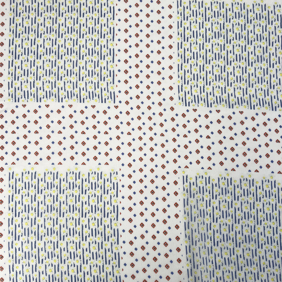 Atelier Harlequin Red White Blue Silk Cotton Square Abstract Italian Ex Designer Dress Fabric