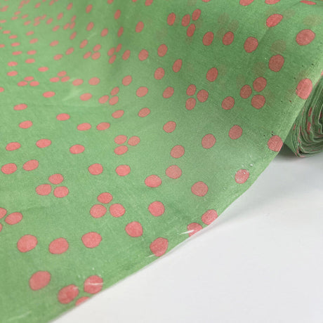 Atelier Pink Mint Dot Spot Silk Cotton Ex Designer Italian Polka Green Dress Fabric Roll