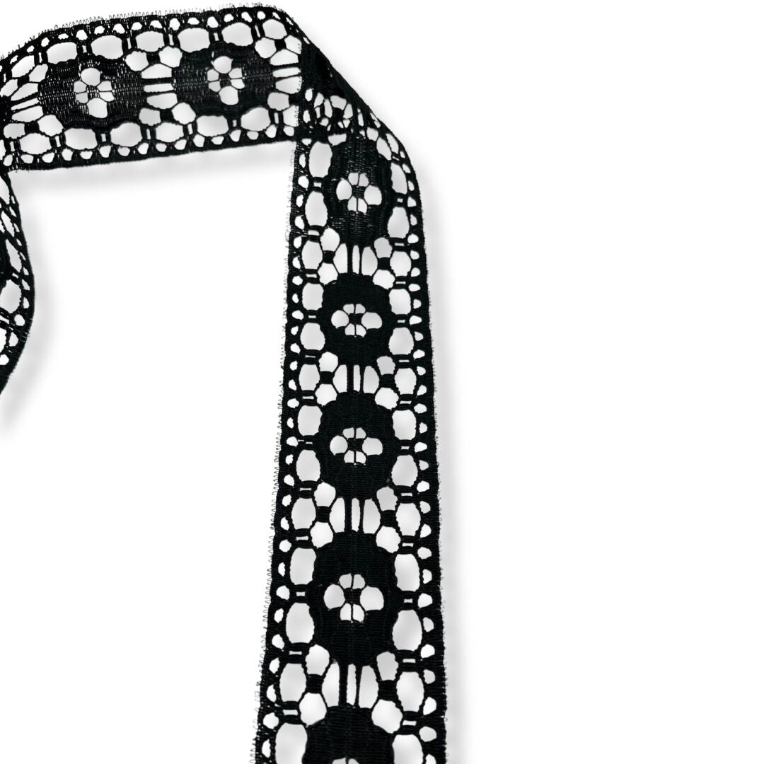 Austrian Embroidered Lace Trim - Black