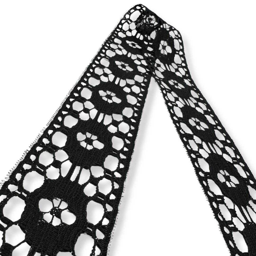 Austrian Embroidered Lace Trim - Black