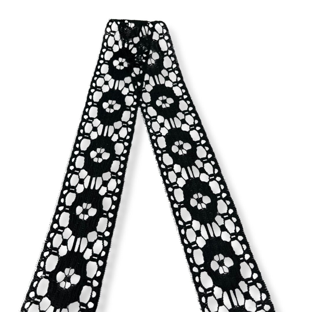 Austrian Embroidered Lace Trim - Black