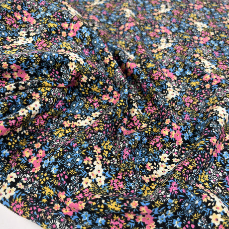 Austrian Jersey Midnight Floral Cotton Stretch Knit Black Liberty Dress Fabric