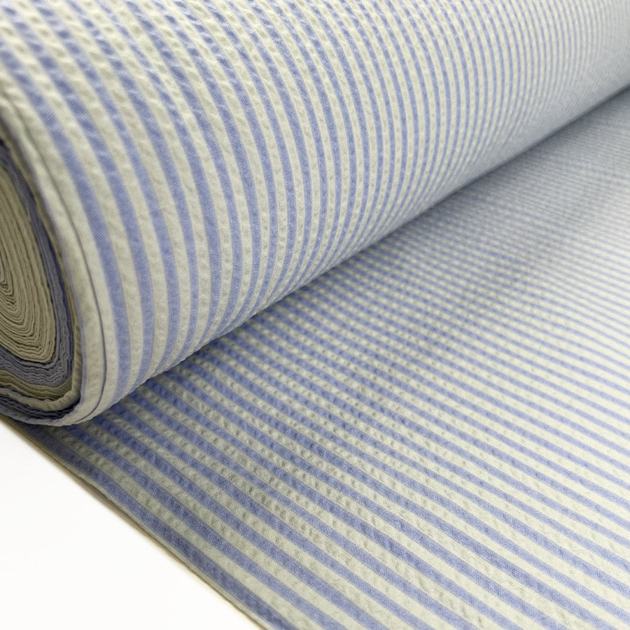 Austrian Seersucker Mint Stripe Blue Cotton Woven Dress Fabric Bolt