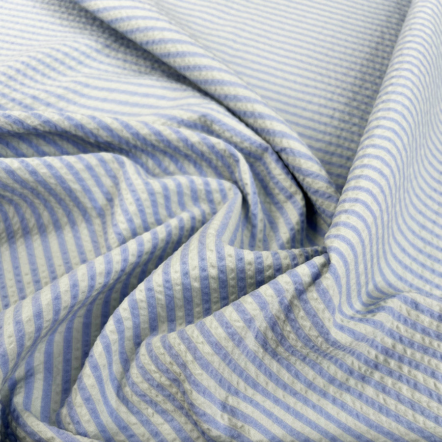 Austrian Seersucker Mint Stripe Blue Cotton Woven Dress Fabric