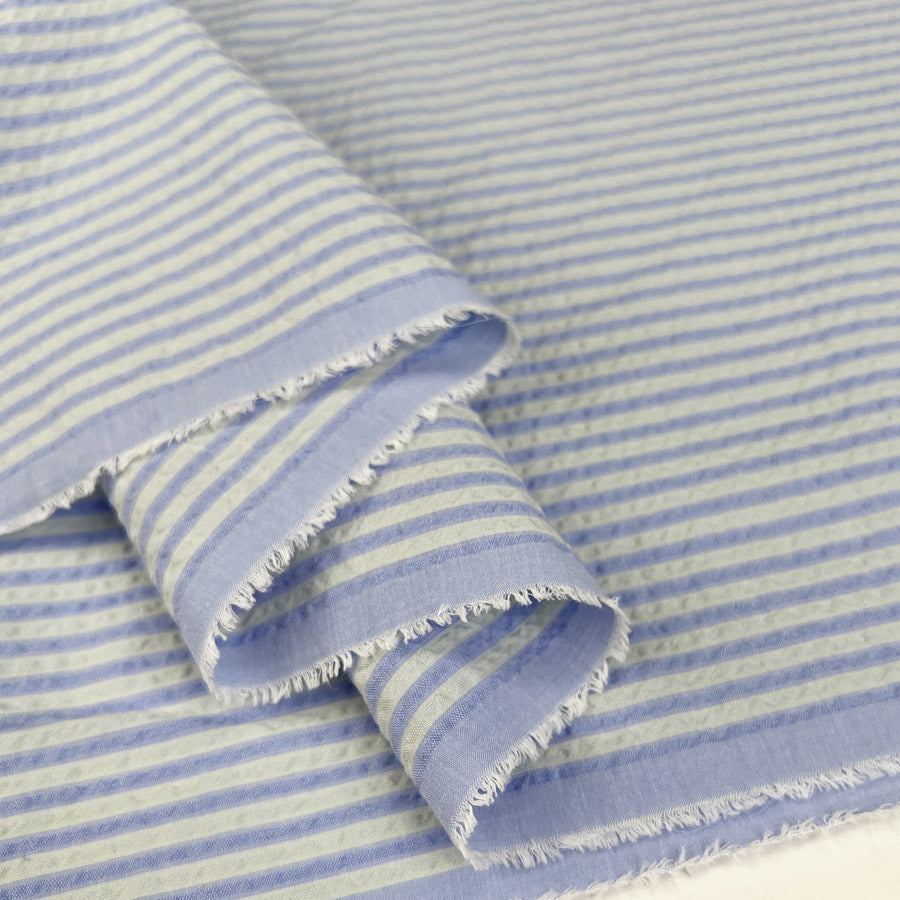 Austrian Seersucker Mint Stripe Blue Cotton Woven Dress Fabric Fold