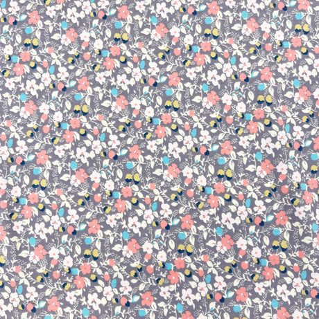 Autumnal Equinox Pastel Floral Grey Cotton Dressmaking Fabric Print