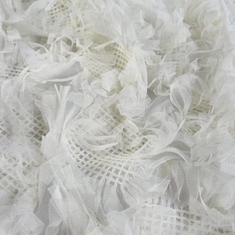 Away With The Fairies Ivory Polyester Check Net Cream Square Pattern Fabric