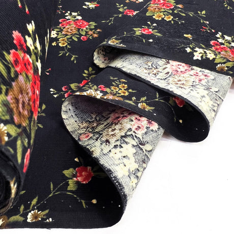 Baby Driver Grandmothers Bouquet Black Cotton Corduroy Fabric Roll