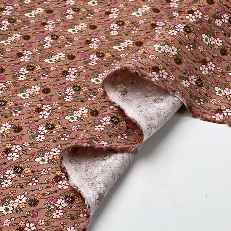 Baby Driver Groovy Floral Salmon Pink Cotton Needlecord Fabric Fold