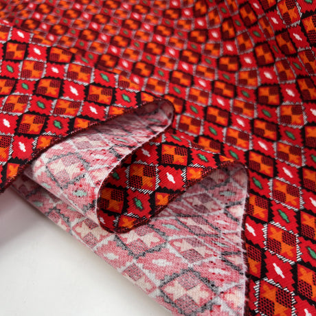 Baby Driver Prism Cotton Needlecord Red Orange Abstract Corduroy Dress Fabric Fold