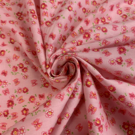 Basics Pink Cotton Butterfly Floral Dress Fabric