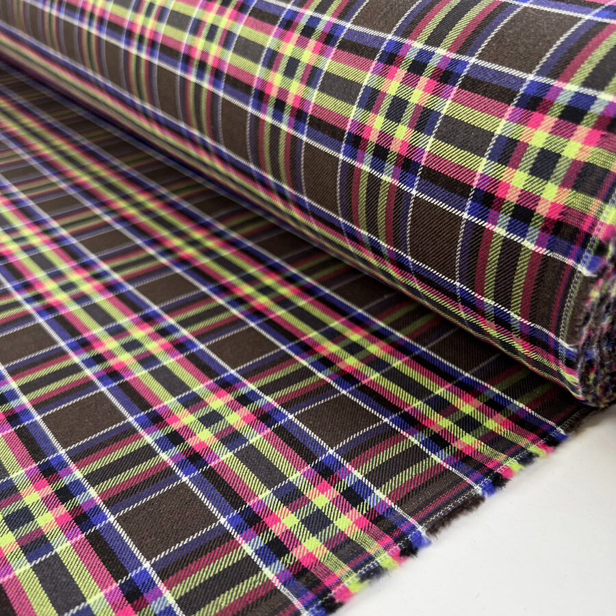 Be Seen Cotton Check Brown Purple Green Pink Woven Shirting Fabric Roll