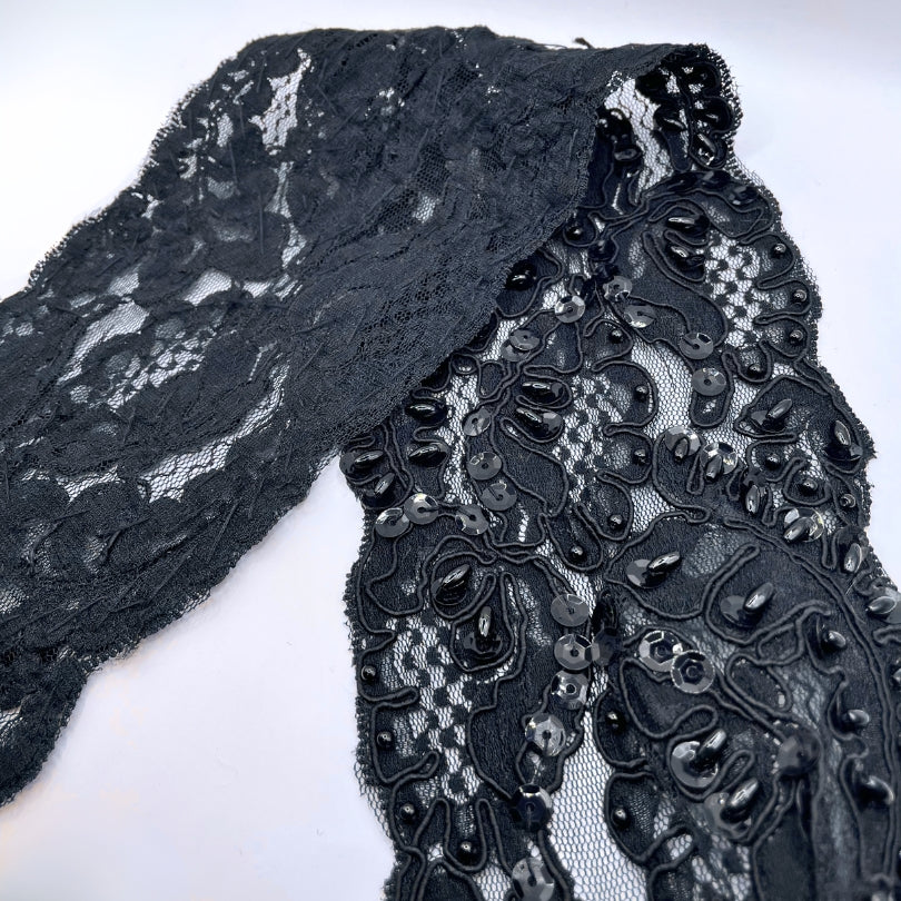 Beaded Sequin Black Lace Trim