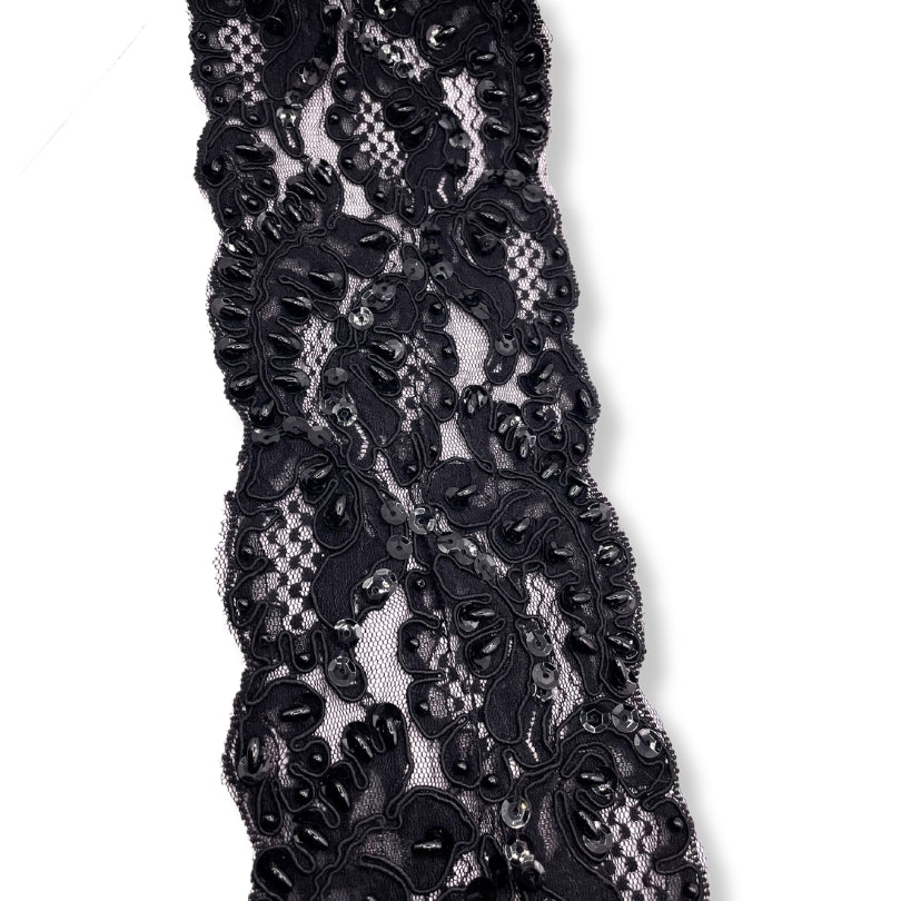 Beaded Sequin Black Lace Trim