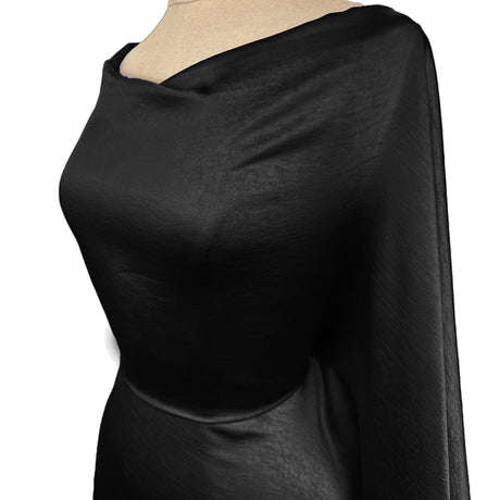 Bella Satin Stretch Black Polyester Elastane Smooth Dressmaking Fabric Side