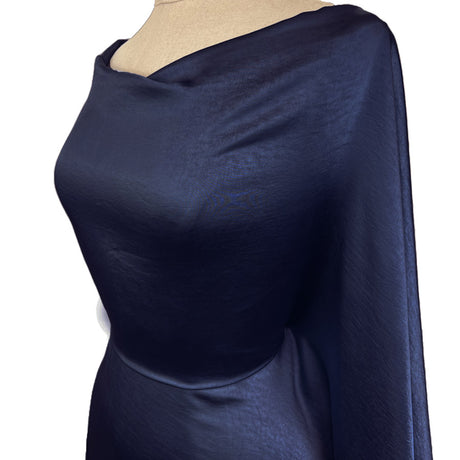 Bella Satin Stretch Navy Polyester Elastane Smooth Dressmaking Fabric Side