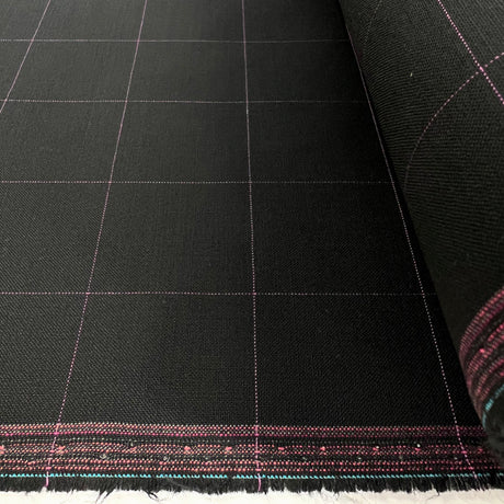 Black And Pink Pane Check Italian Wool Suiting Euphoria Roll