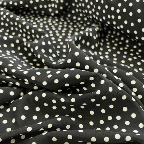 Black White Spot Crepe De Chine Polyester Dress Fabric Completely Dotty