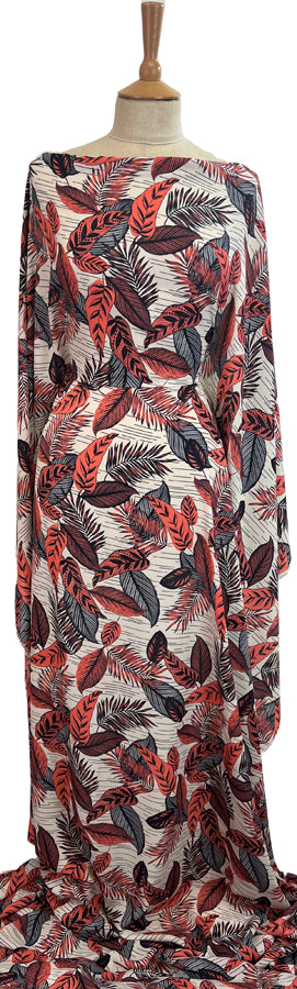 Blossom Breeze White Pink Navy Leaf Printed Polyester Crepe Dress Fabric Mannequin