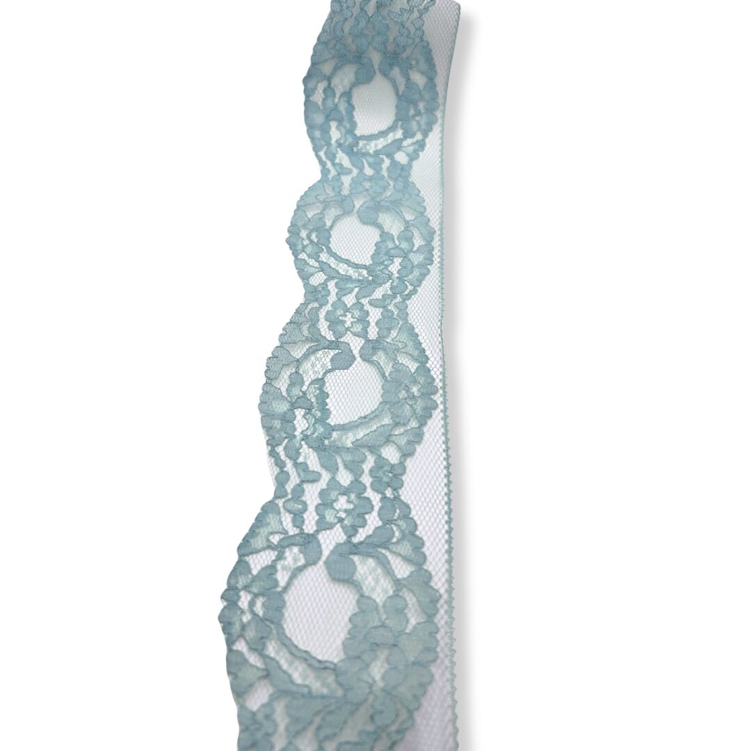 Blue Polyester Floral Flat Lace Net Trimming Fran Sky