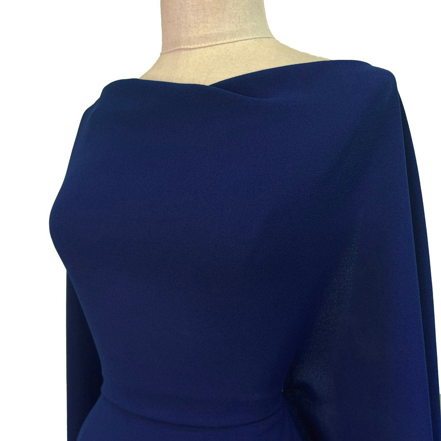 Blue Triple Crepe Polyester Dress Fabric Deep Royal Side