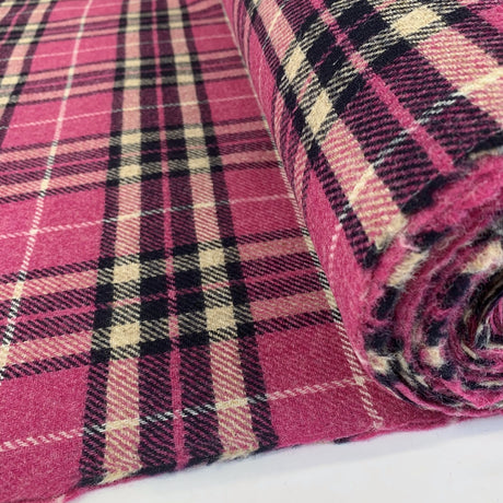 Bonny Lucy Pink Navy Beige Wool Check British Tweed Fabric Roll