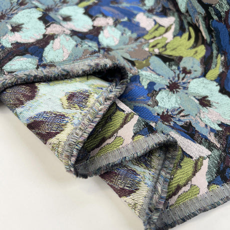 Bridget Brocade Polyester Blue Green Floral Abstract Jacquard Woven Dress Fabric Fold