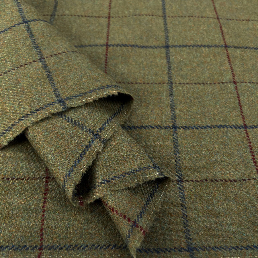 British Wool Green Check Red Blue Coating Fabric Fold