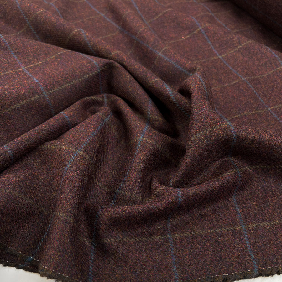 British Wool Plum Check Burgundy Blue Coating Fabric