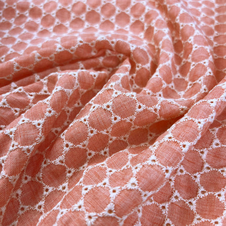 Broderie Anglaise Ba Rosette Coral Pink Cotton Polyester Floral Woven Embroidered Summer Dress Fabric