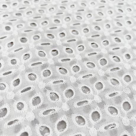 Broderie Anglaise Libby White Cotton Floral Embroidered Summer Dress Fabric